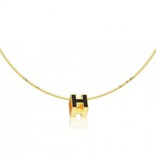 Hermes Cage d'H Necklace Black in Lacquer Yellow Gold